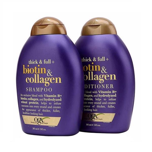 Cặp dầu gội dầu xả OGX Thick and Full Biotin and Collagen 385ml*2 chống rụng tóc hiệu quả và hỗ trợ kích thích mọc tóc