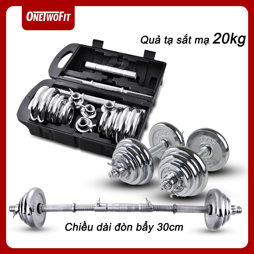 OneTwoFit tạ tập tay barbell Barbell Dumbbell  Weight 20kg +30cm Barbell bar OT010. Bộ đĩa tạ tập gym tạ tay 20kg