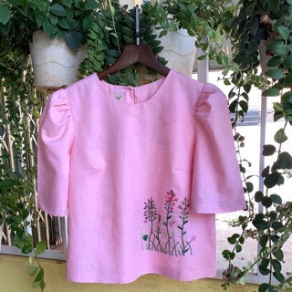 Áo sơ mi tay phồng vải linen