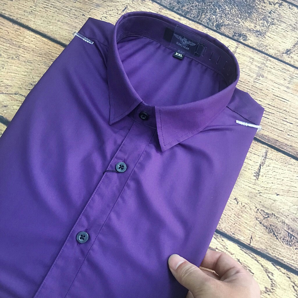 Áo sơ mi ngắn nam công sở đẹp hàn quốc Áo sơ mi nam Cộc Tay Tím Đậm LSM0027