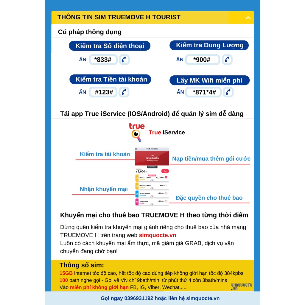 Sim du lịch Thái Lan Truemove CMlink 15GB trong 16 ngày lắp là dùng được luôn
