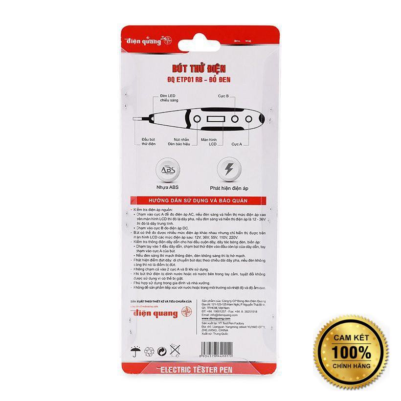Bút thử điện tử hiệu Điện Quang ĐQ ETP01 RB màu đỏ đen chuẩn chính xác tuyệt đối