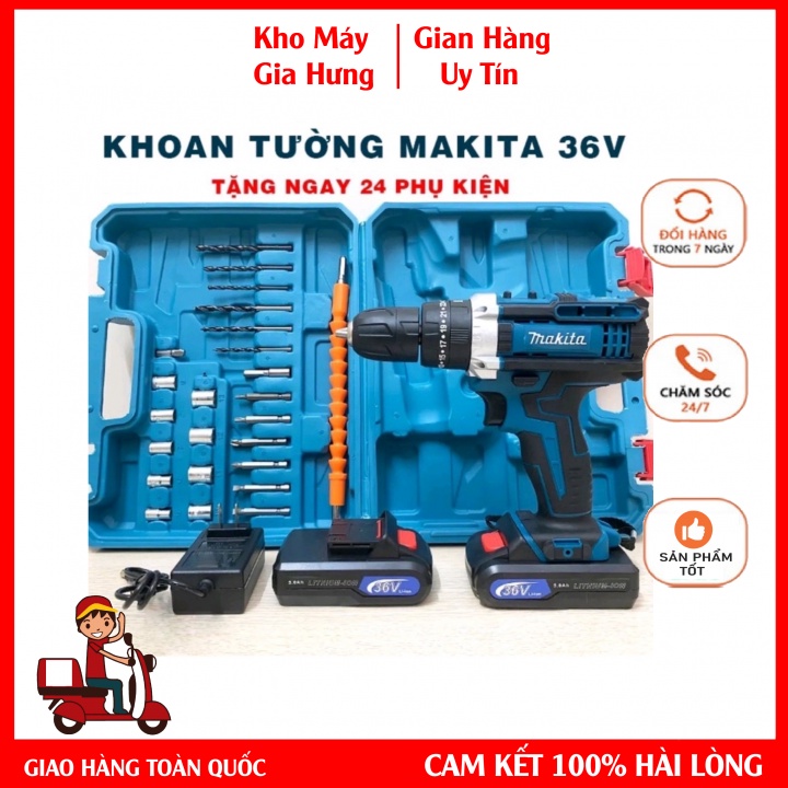 Máy Khoan Bắt Vít Pin Makita 36v Có Búa 100% Lõi Đồng Tặng Kèm Bộ Phụ Kiện Cao Cấp Mày 3 in 1