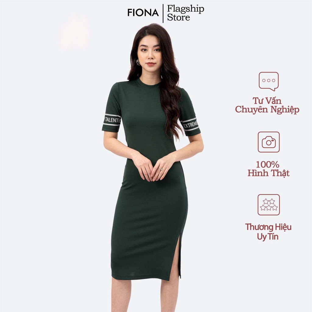 Váy body nữ Umi cổ tròn FIONA đầm ôm dài xẻ tà phù hợp mặc đi làm đi chơi F421204