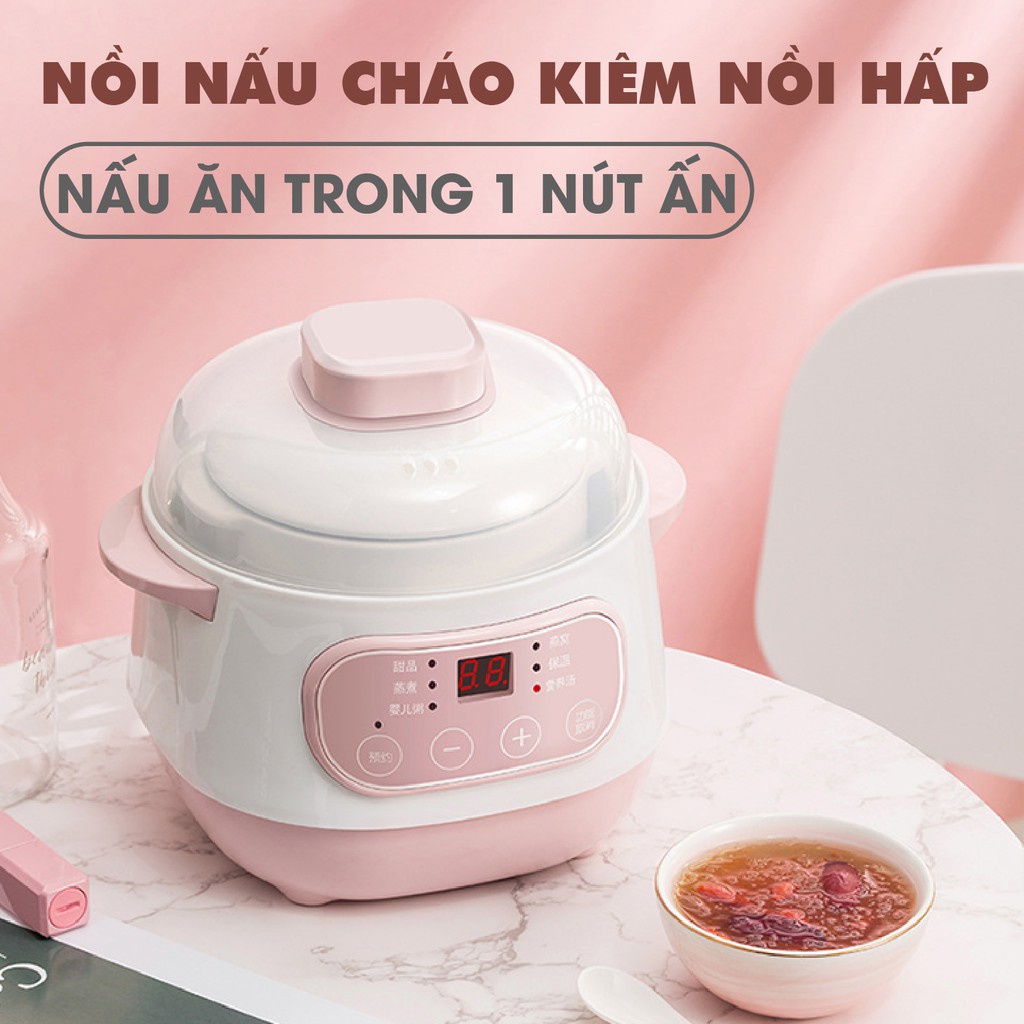 Nồi Nấu Cháo Mini, Nồi Ninh, Hầm, Hấp Cách Thủy 4 In 1 nôi nấu cháo cho bé con tập ăn dặm