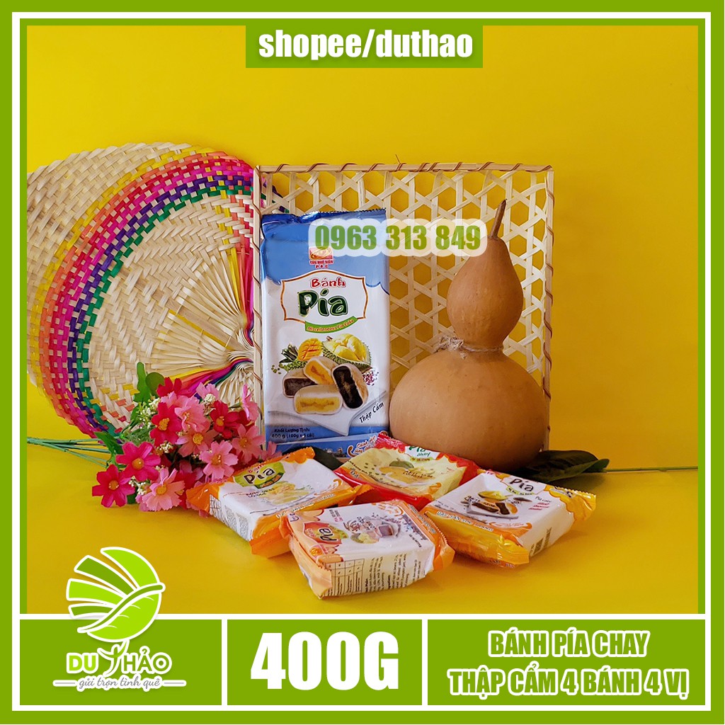 Bánh pía chay thập cẩm 4 bánh 4 vị khác nhau Tân Huê Viên 400g , đậu xanh, đậu đỏ, mè đen, xoài
