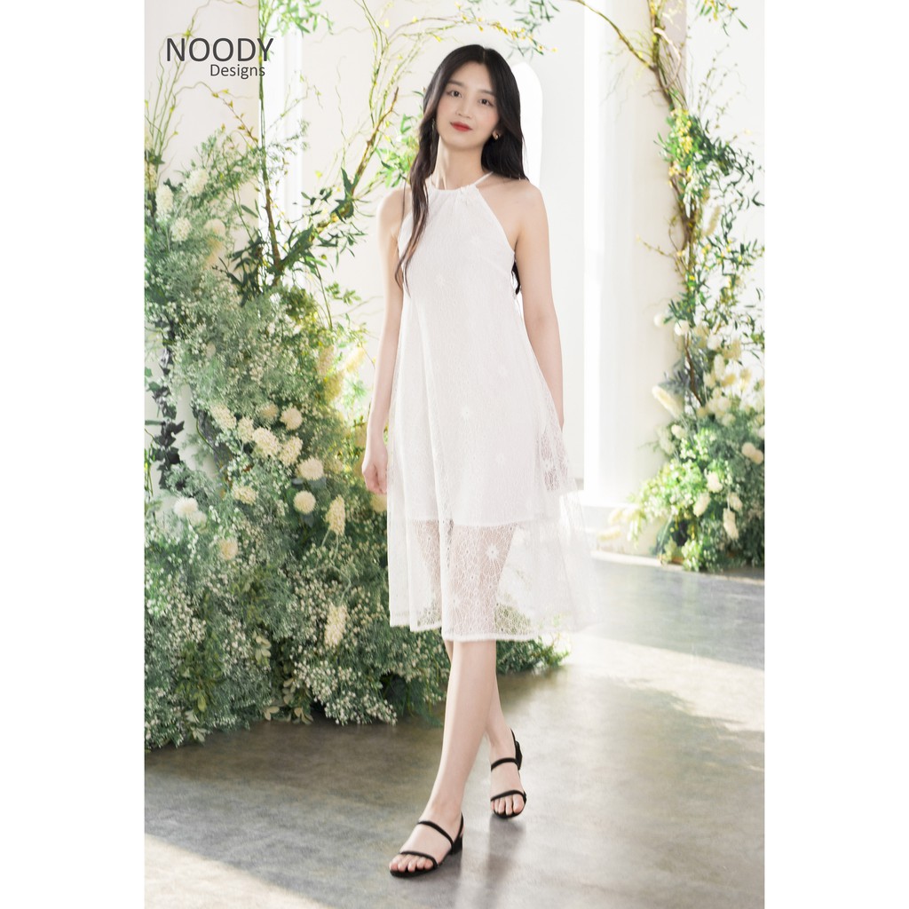 [Giảm 15% ấn theo dõi shop] Váy suông dáng váy cổ yếm ren trắng Noody dành cho các nàng yêu thích đầm dài