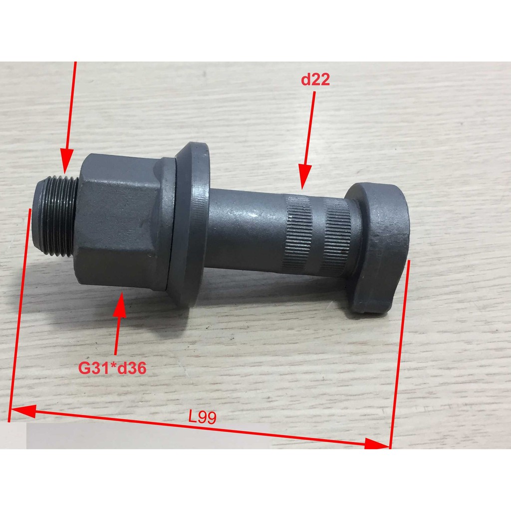 Bu lông tắc kê trước xe Dongfeng, Cheng long. Thân M22, dài 95; màu ghi, tán: 32li, Trái phải giống nhau