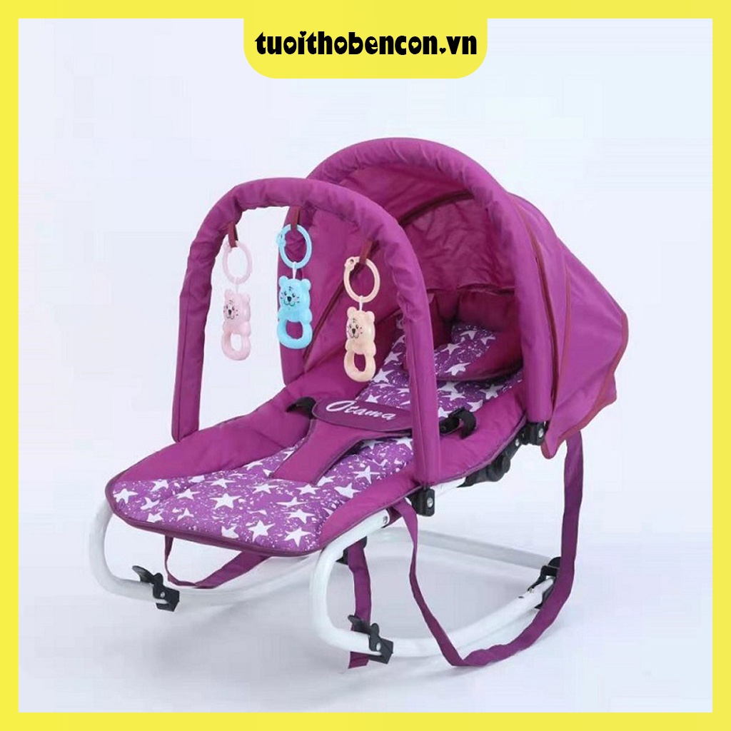 Ghế rung Cao cấp cho bé có bảo hiểm, đồ chơi, mái che và điều chỉnh nằm ngồi