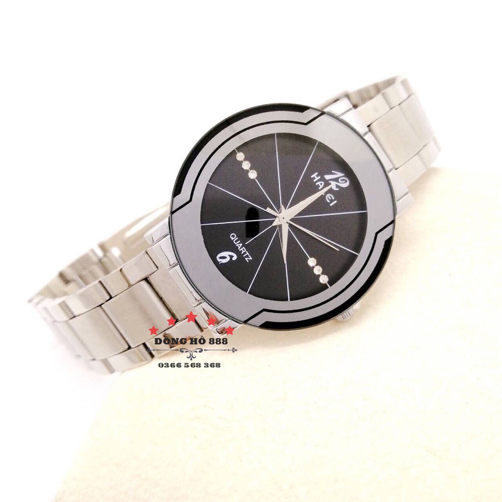 Đồng hồ nam HALEI mặt tròn dây kim loại bạch kim