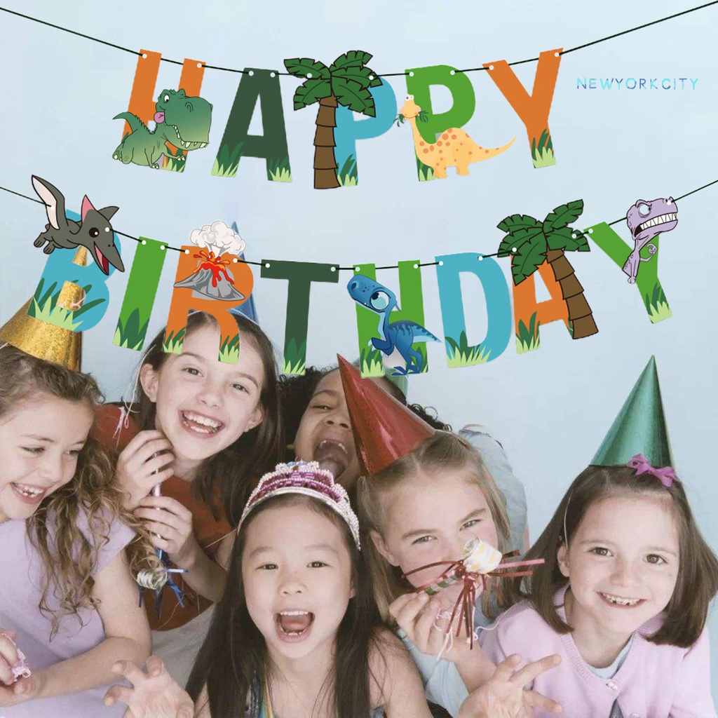 1 Set Dây Cờ Treo Trang Trí Tiệc Hình Khủng Long Cho Bé