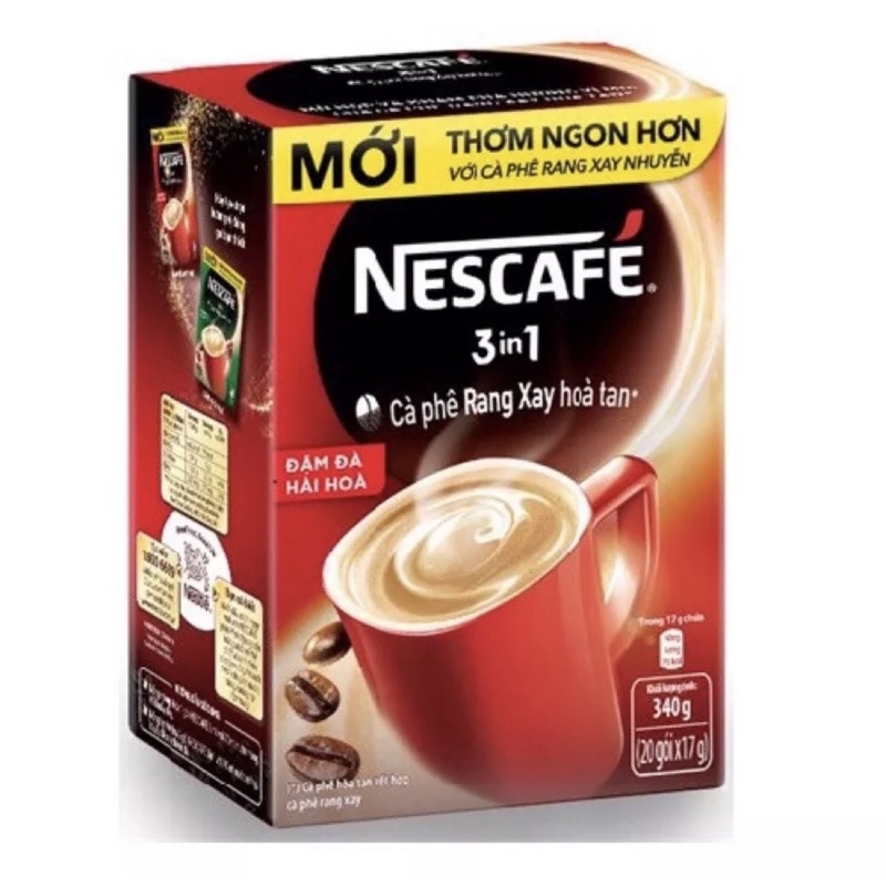 Cà phê hòa tan Nescafé 3in1 Xanh đậm vị, Đỏ đậm đà cà phê (hộp 20 gói x 17g)