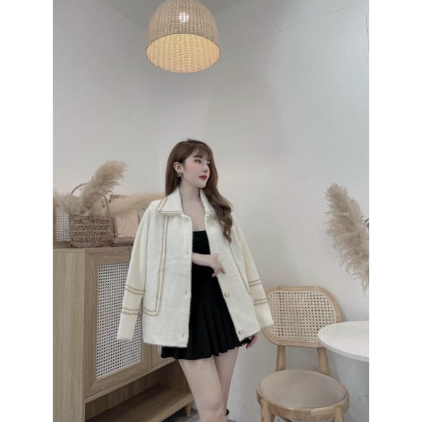 Áo Khoác Nữ Ms.9003 Áo Thiết Kế Cổ Đức Đính Viền Nhũ, Phối Túi Lệch Lạ Mắt, Chất Len Lông Dày, Kèm Hình Thật