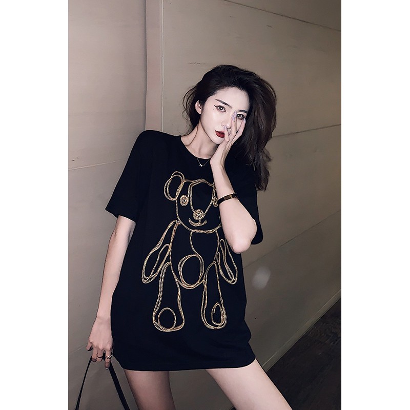 Áo thun phông nam nữ form rộng Familylove - Mẫu áo Unisex Gấu Bear nét vàng chất Cotton 100% cao cấp