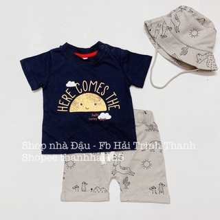 Set bộ cotton kèm mũ vành cho bé