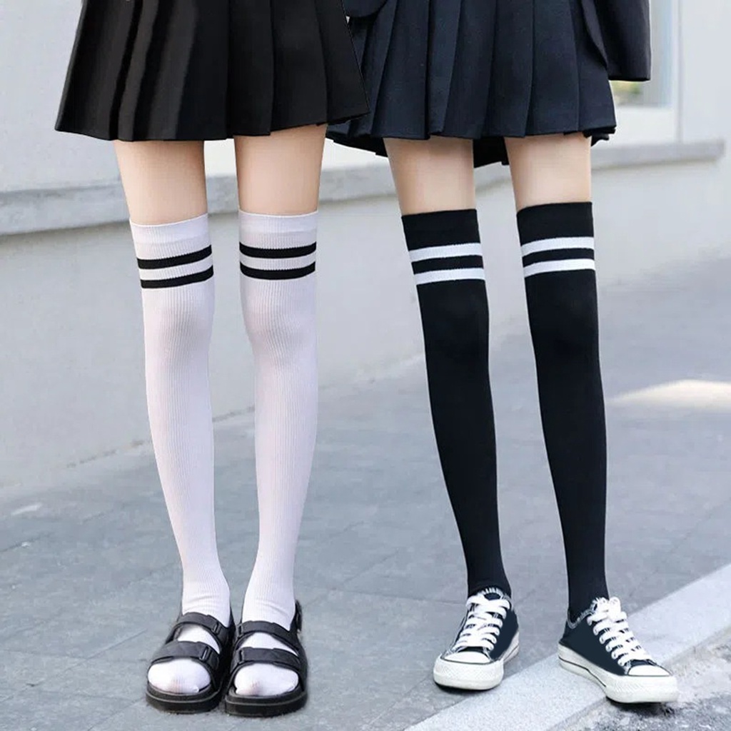 1 Đôi Vớ Dài Qua Gối Mềm Mại Co Giãn Màu Trơn Giữ Ấm Mùa Đông Cho Nữ