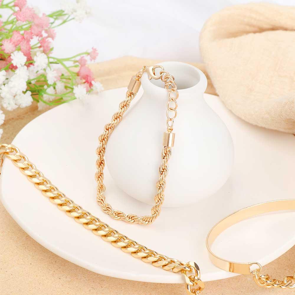 Set 4 Vòng Tay Dây Xoắn Kim Loại Có Thể Điều Chỉnh Phong Cách Punk