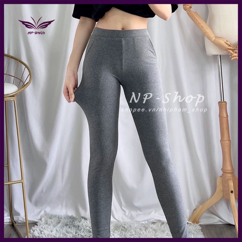 Quần legging nữ lưng cao co giãn dáng dài 2 màu xám, xám đậm NPQUAN020