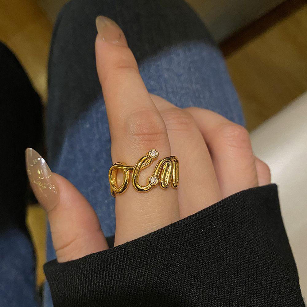 Nhẫn Hở 2 Lớp Khắc Chữ C Phong Cách Cổ Điển Cho Nam Và Nữ