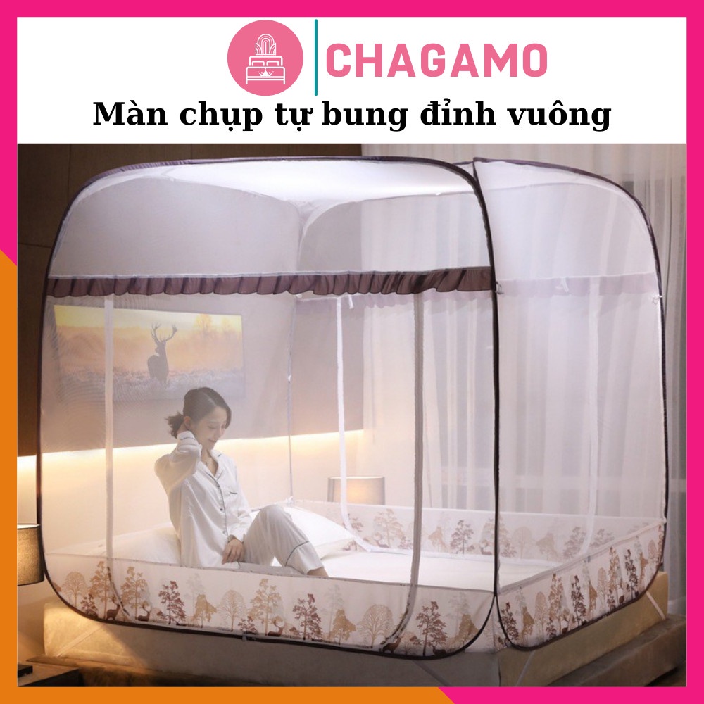 Mùng chụp tự bung chống muỗi gấp gọn tiện dụng - Màn chụp tự bung đỉnh vuông người lớn trẻ em - CHAGAMO