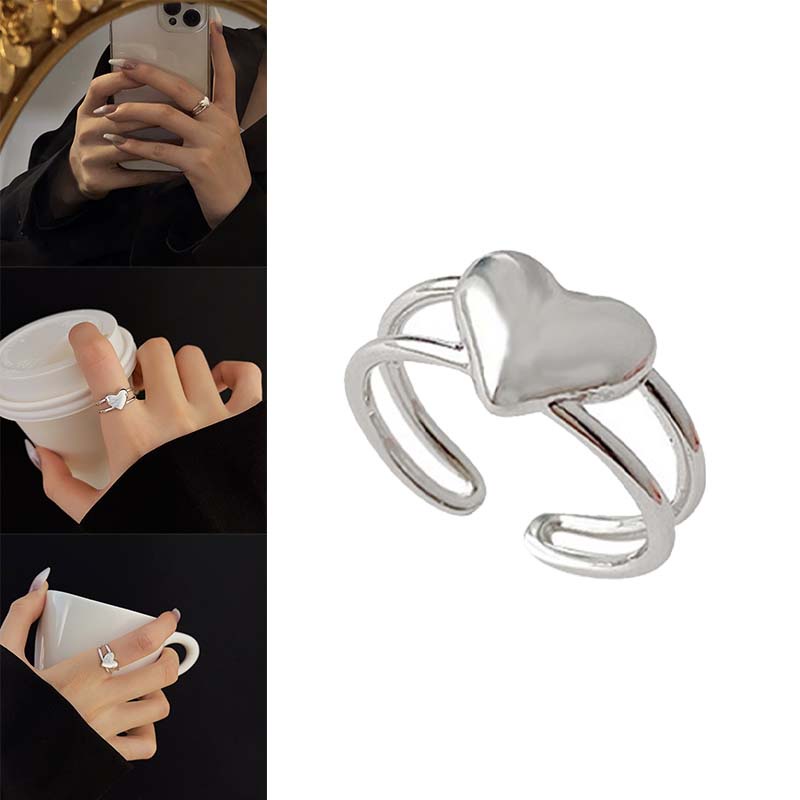 Nhẫn mở có thể điều chỉnh bằng kim loại hình trái tim thời trang cho nữ JP5