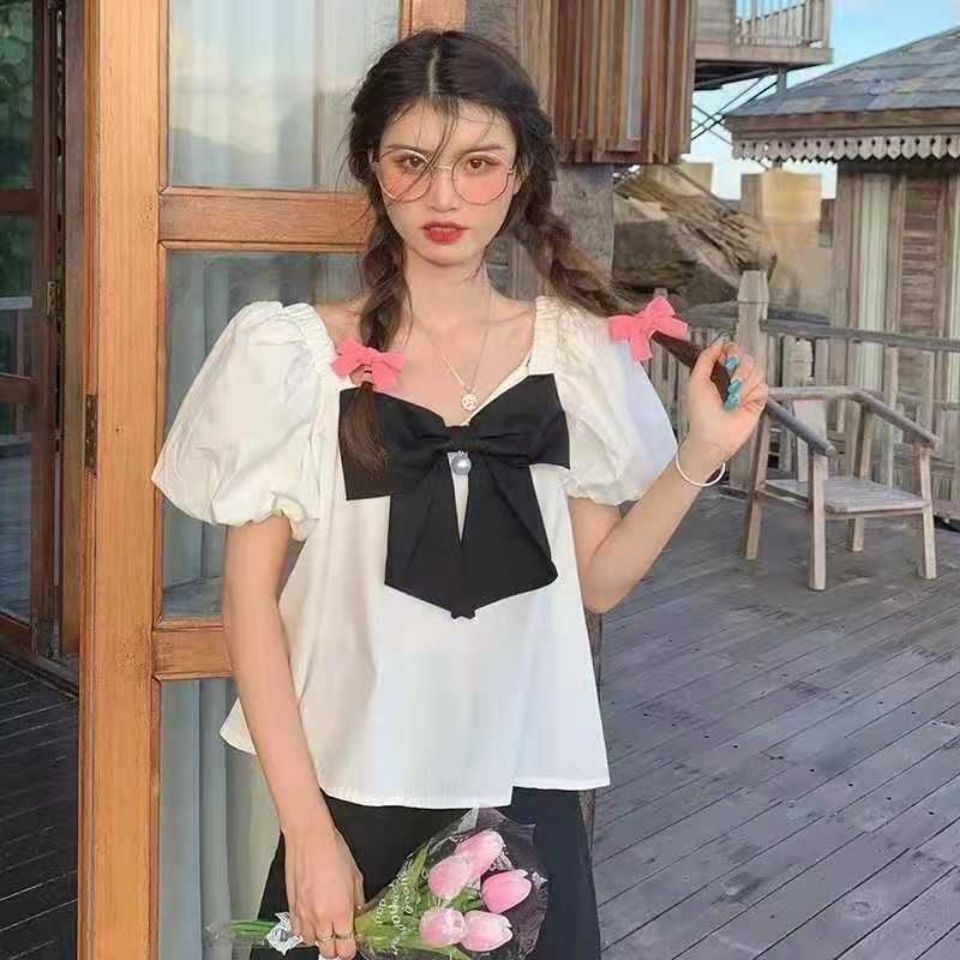 Áo Sơ Mi Ngắn Tay Đính Nơ Thời Trang Dành Cho Nữ