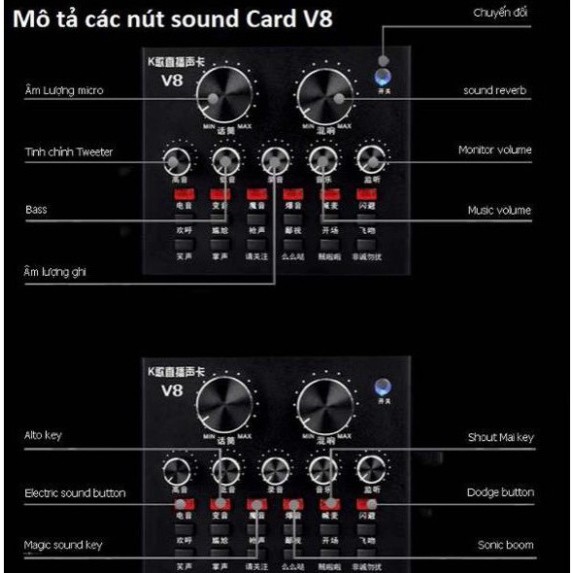 Sound card V8 có BLUETOOTH auto tune live livestream loại 1 (Mic AT100-BM 900-AQ220-S8-V8-V9-V10)