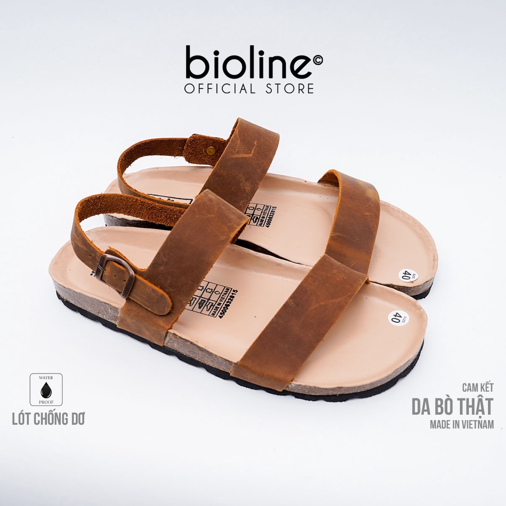 DK15-LÓT CHỐNG NƯỚC-Giày sandal đế trấu Birken da bò thật nam nữ, dép xăng đan công sở, dép đế trấu Bioline D15