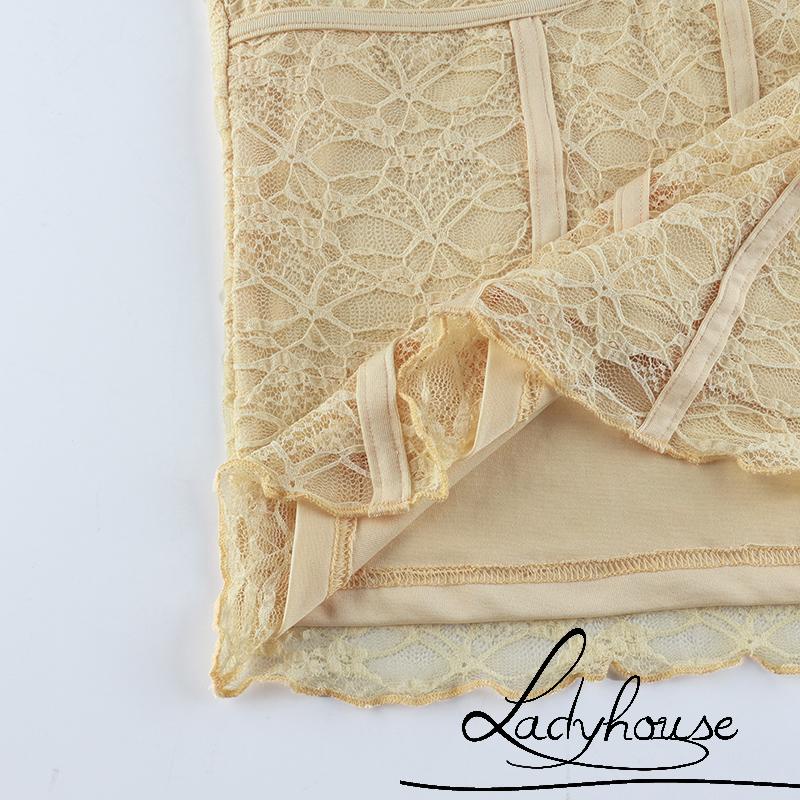 Áo thun tay ngắn cổ chữ V phối ren thời trang xuân hè cho nữ