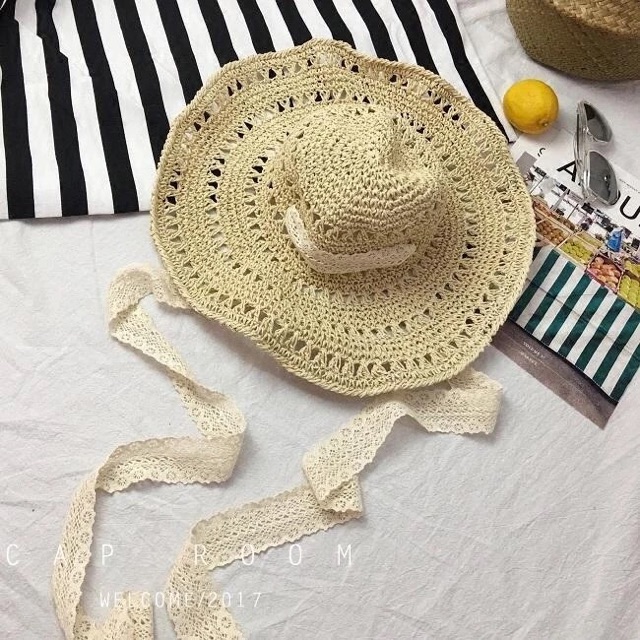 Mũ cói dây ruy băng thắt nơ - Maben