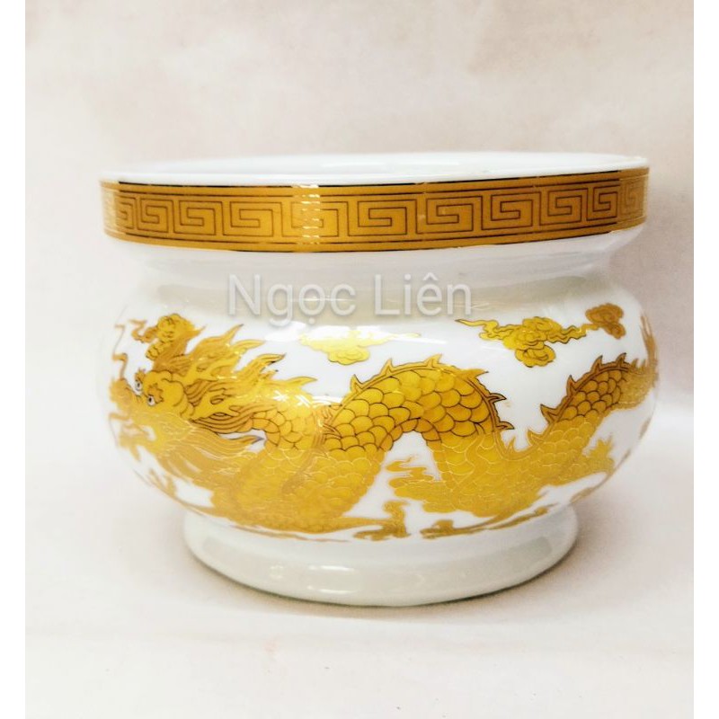 Lư hương sứ trắng rồng vàng