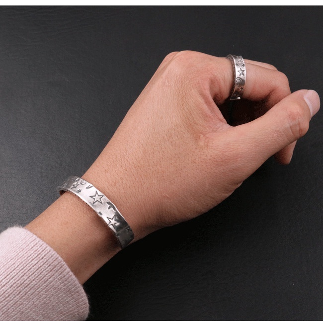 Nhẫn Nam TITAN Ngôi sao năm cánh Nụ cười Màu bạc Làm như cũ Cổ điển Làm bằng tay Thiết kế ban đầu NH-236