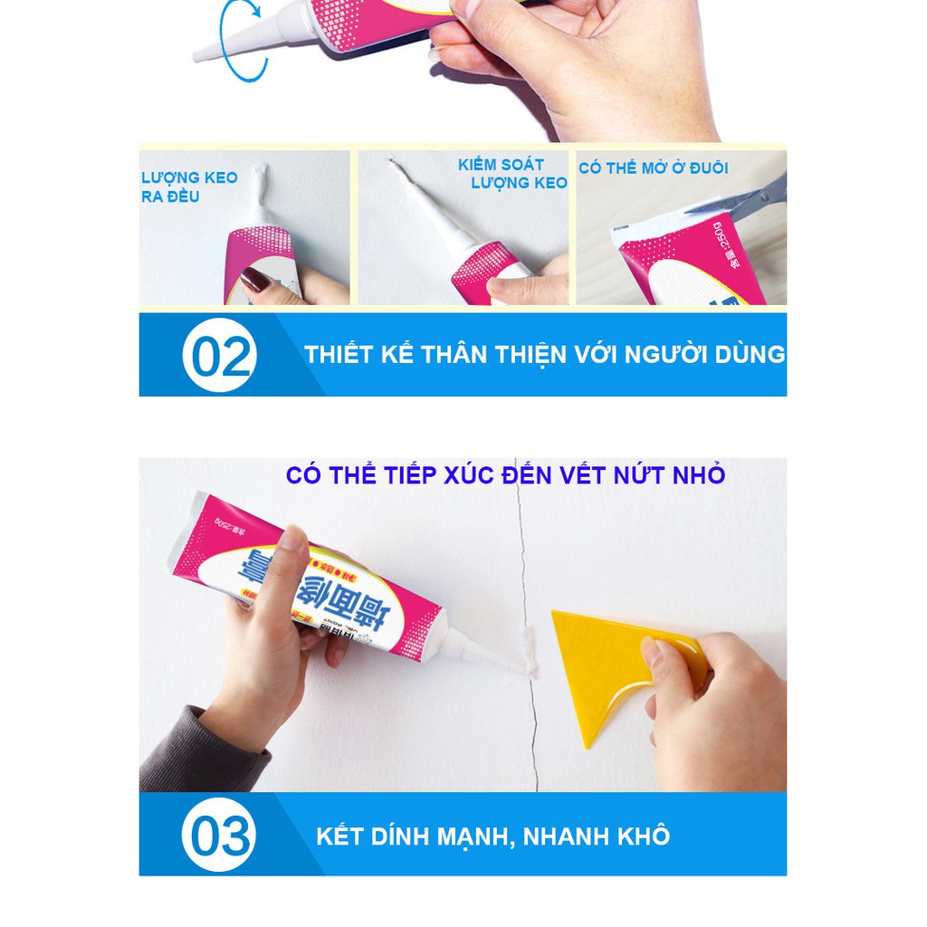 Kem Vá Tường Keo Trám Tường Đa Năng Che Vết Nứt (Có đầu nối &amp; dụng cụ trám tường) màu cam.