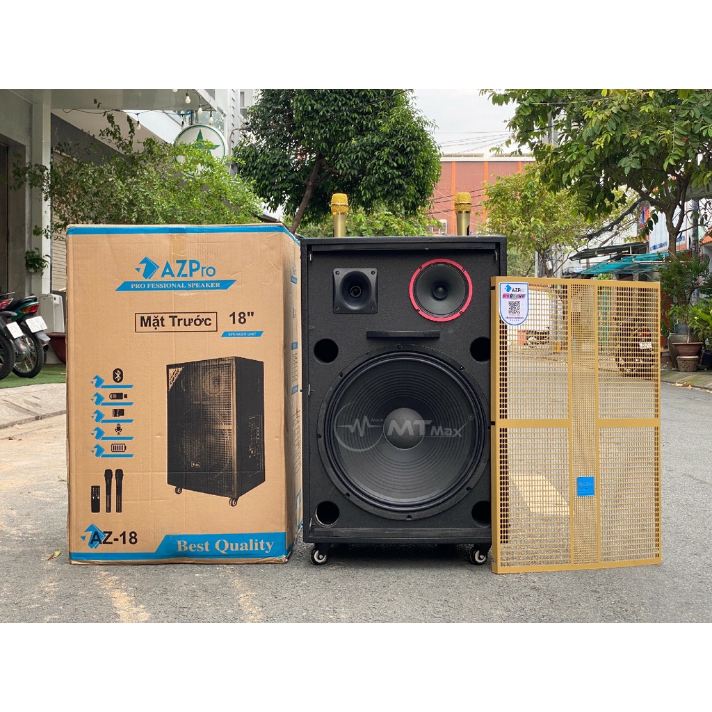 Loa kéo di động AZPro AZ18 - Loa karaoke 3 đường tiếng bass 5 tấc - Công suất lên đến 1400W - Kèm 2 micro không dây UHF