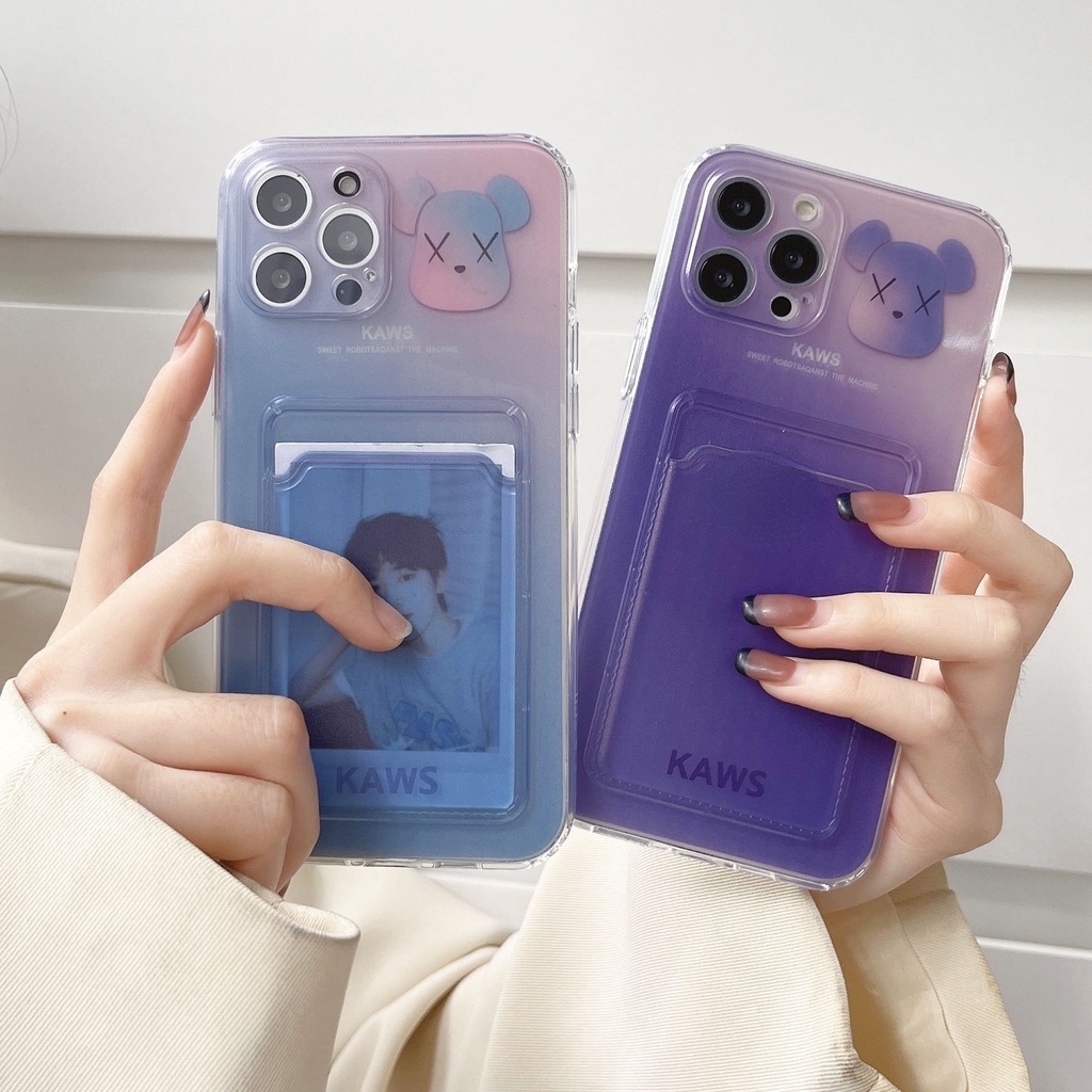 Ốp điện thoại trong suốt in hình gấu màu gradient thích hợp cho iPhone 6 6S 7 8 Plus SE 2020 XR X XS 11 12 13 Pro Max