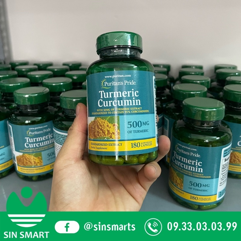 [Date Xa] Viên uống đẹp da giảm đau dạ dày của Puritan's Pride Tumeric Curcumin 500mg 180v