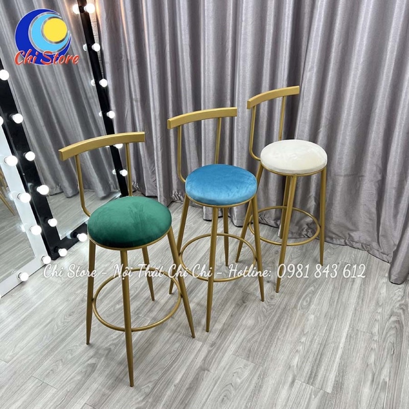 Ghế Bar Tựa Lưng Sang Chảnh, Ghế Trang Điểm, Makeup Chân Vàng Gold Tĩnh Điện Độ Bền Cao