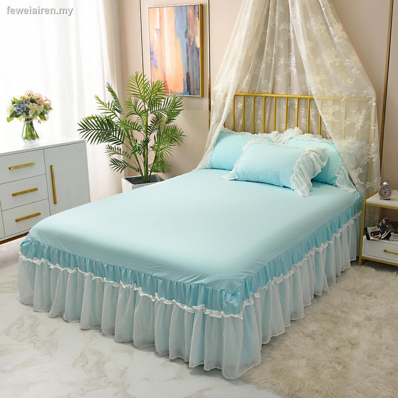 Ga Trải Giường Vải Cotton Chiffon Phối Ren Màu Trơn Phong Cách Hàn Quốc Kích Thước 1.5m1.8m Ốp