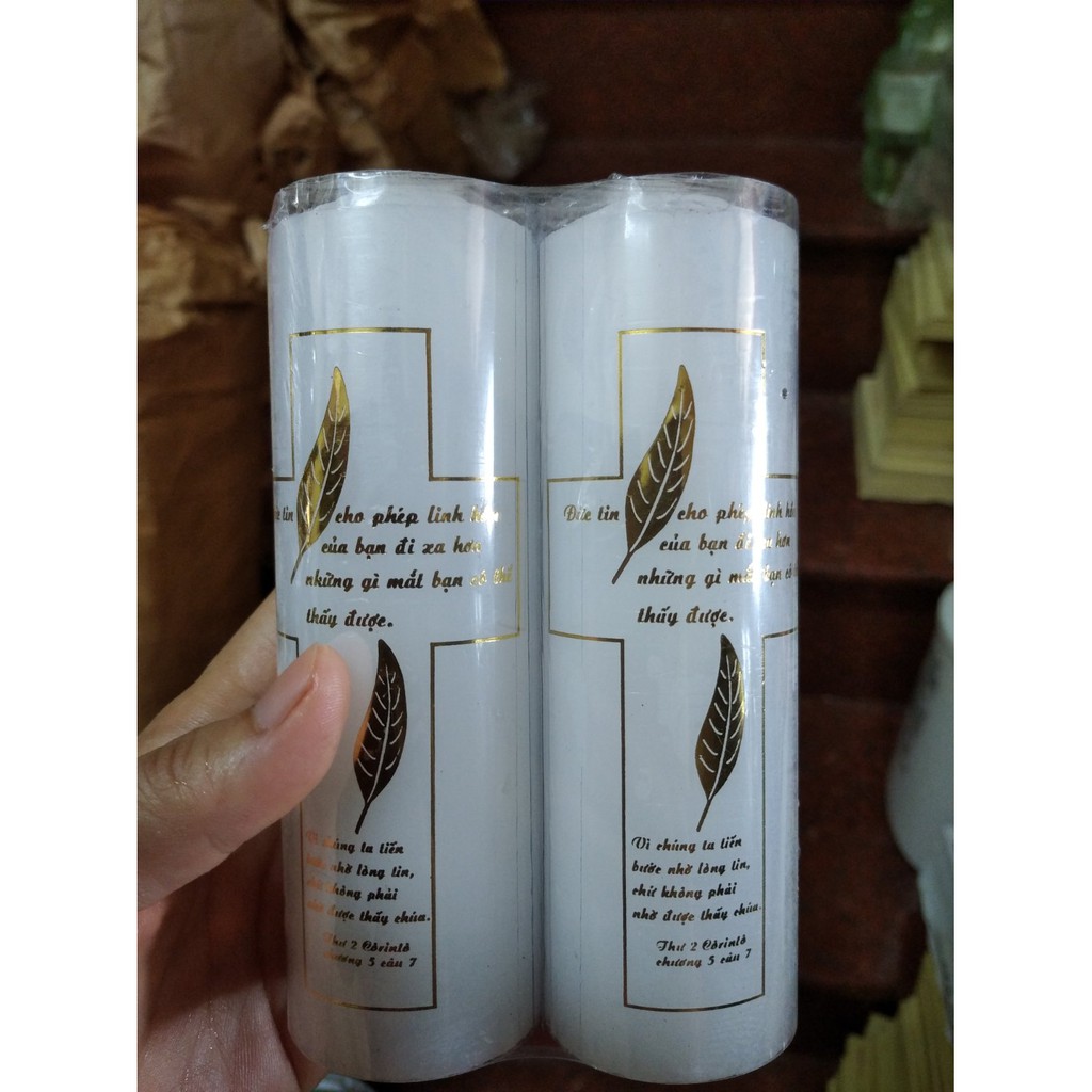 1 đôi đèn cầy sáp trắng 14cm