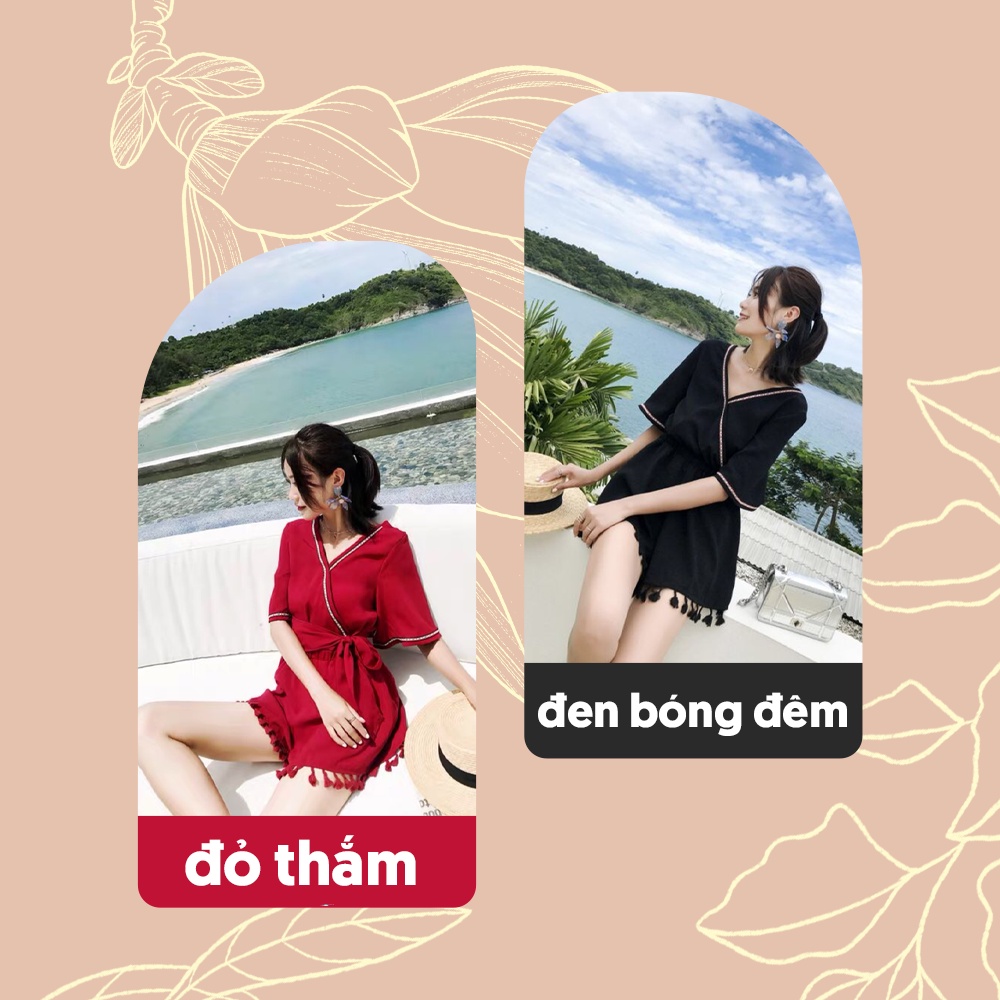 Jumpsuit Hè Buộc Nơ Sau lưng Cổ V/ Bộ Liền Cộc Tay Thời Trang Đi Biển S00129 | BigBuy360 - bigbuy360.vn