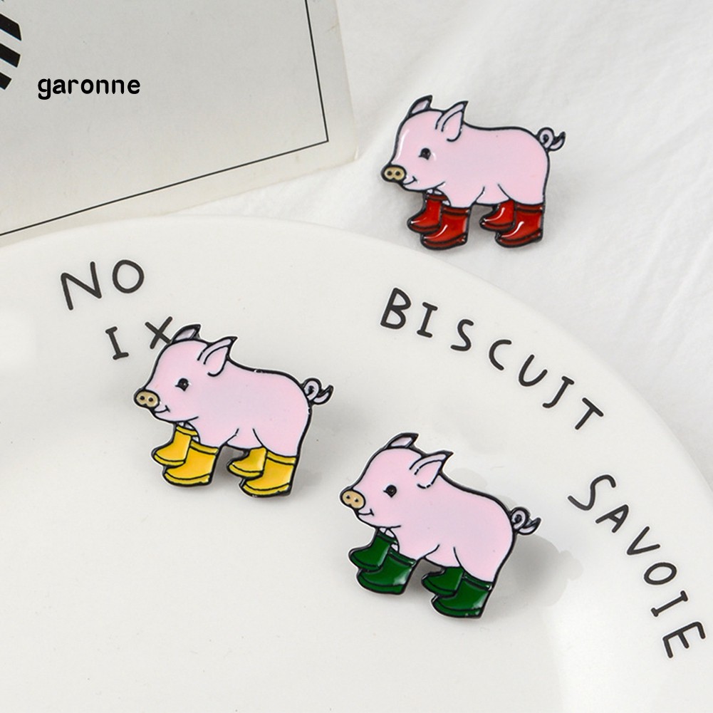 GA_Kawaii Cartoon Pig Rain Boots Animal Alloy Enamel Brooch Pin Party Gift Badge