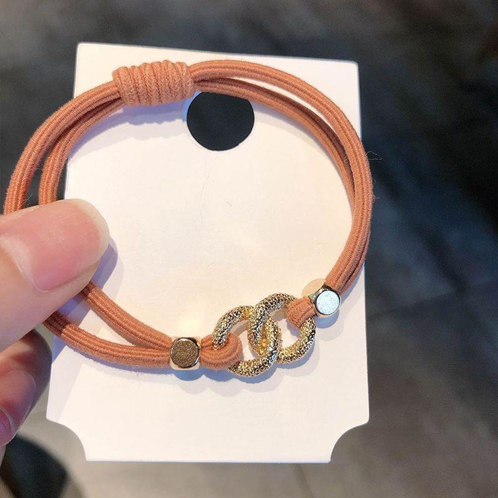 NICKOLAS Dây Buộc Tóc Cao Su Co Giãn Hai Vòng Kim Loại Cổ Điển Đơn Giản Dành Cho Bạn Nữ