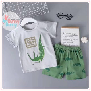 Bộ đồ mặc nhà xuất Hàn cho bé họa tiết cá sấu xanh - NG14