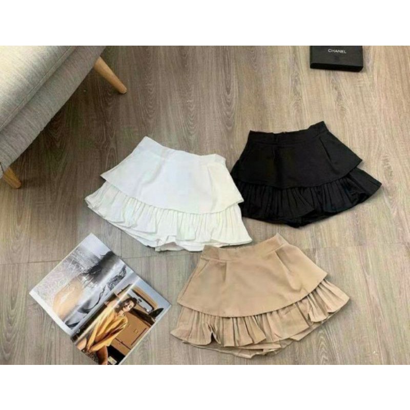 Chân váy 2 tầng quốc dân xếp ly trẻ trung, năng động với 3 màu đen, trắng be
