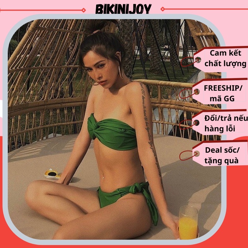 [ MẪU MỚI+ KHÁCH MẶC] Bikini 2 mảnh ngực xoắn màu xanh rêu