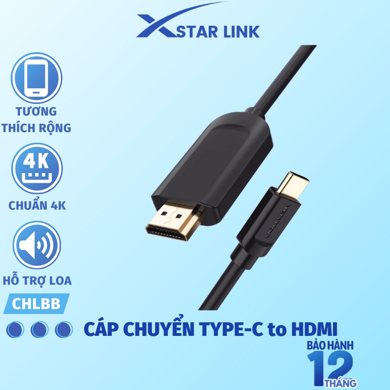 Cáp Type-C to HDMI cho MacBook, Điện Thoại chất lượng 4K 2K Full HD Dây cáp chuyển đổi Type-C Vention CGUBG BH 12T