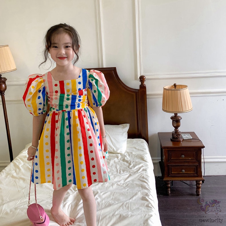 Đầm Công Chúa Tay Ngắn In Họa Tiết Chấm Bi Nhiều Màu Kiểu Hàn Quốc Xinh Xắn Cho Bé