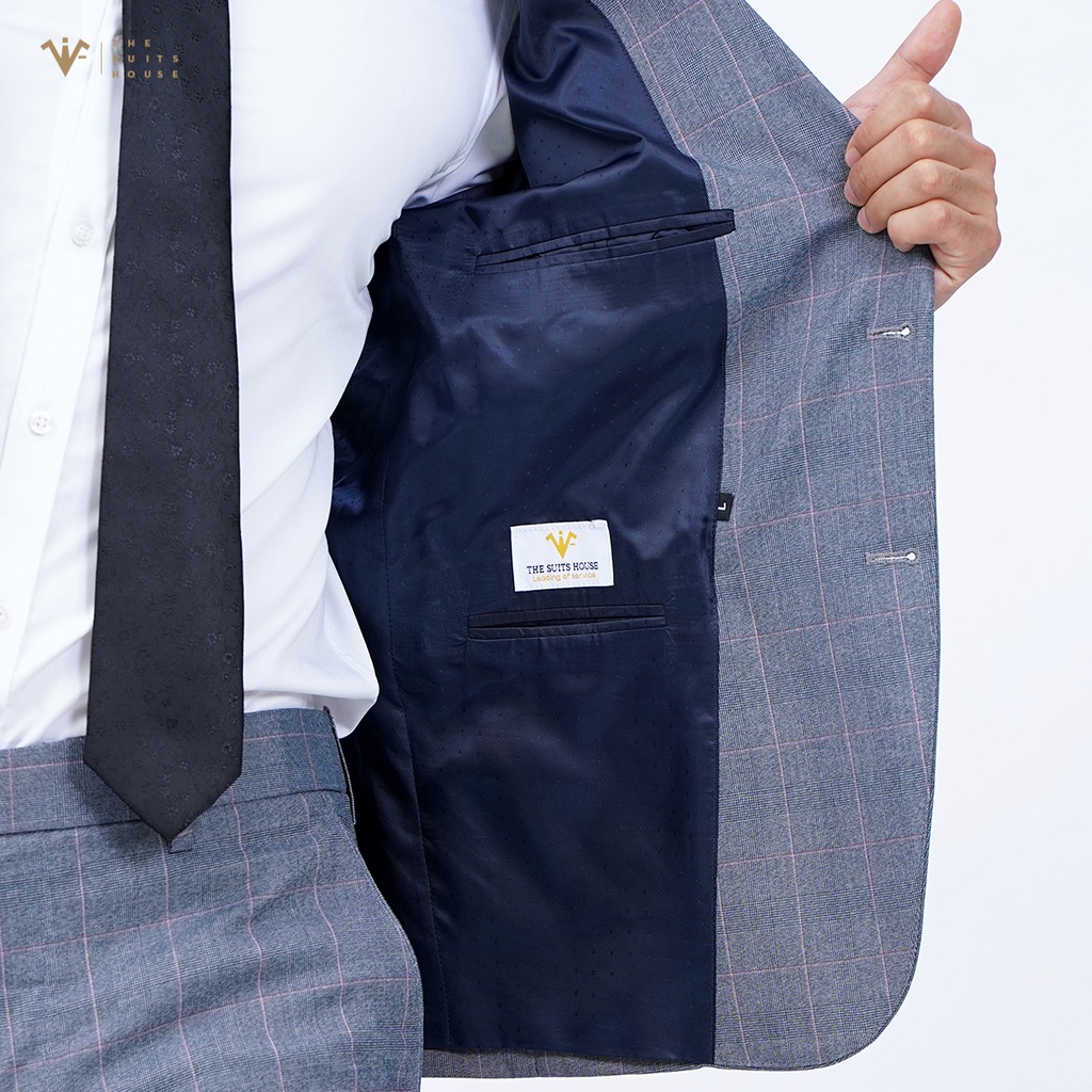 Bộ vest nam xám kẻ ô, suits sartorial, form ôm The Suits House