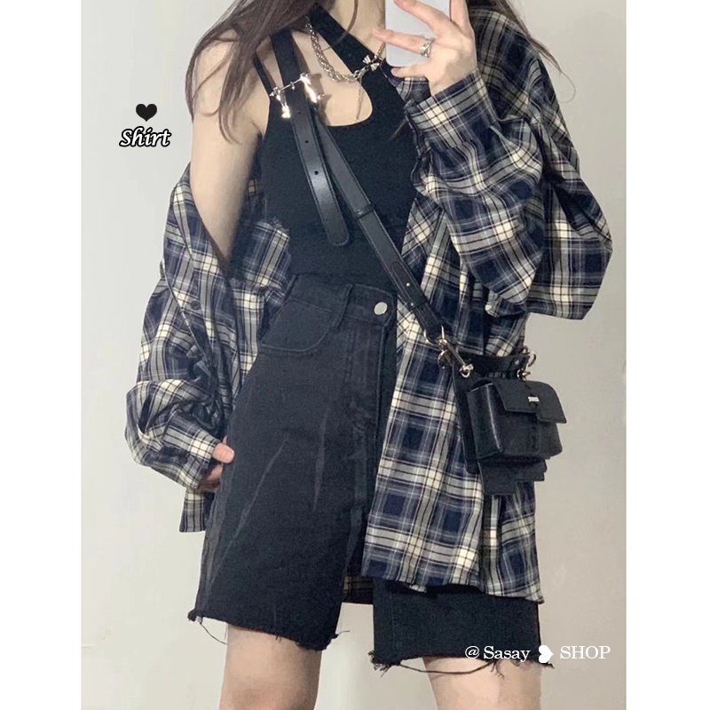 QADCOL Áo Khoác Sơ Mi Caro Tay Dài Thời Trang Cho Nữ