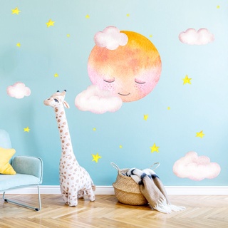 【Zooyoo】Literary watercolor moon cloud wall sticker room decoration stickers